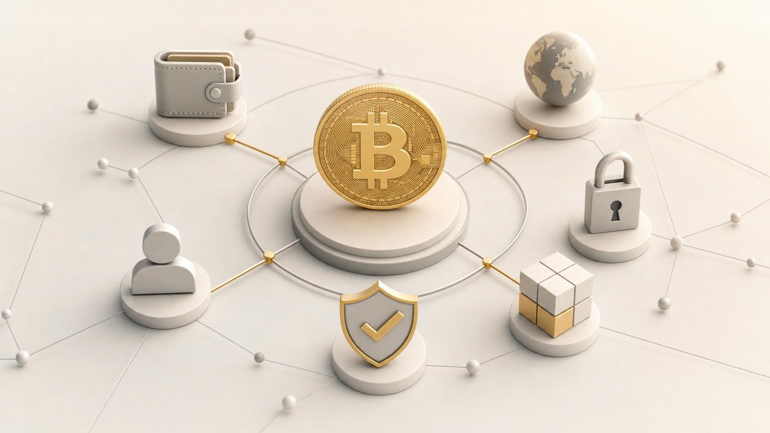 A beginner’s map connecting bitcoin, the Bitcoin network, wallet addresses, transaction fees, confirmations, and a block explorer.